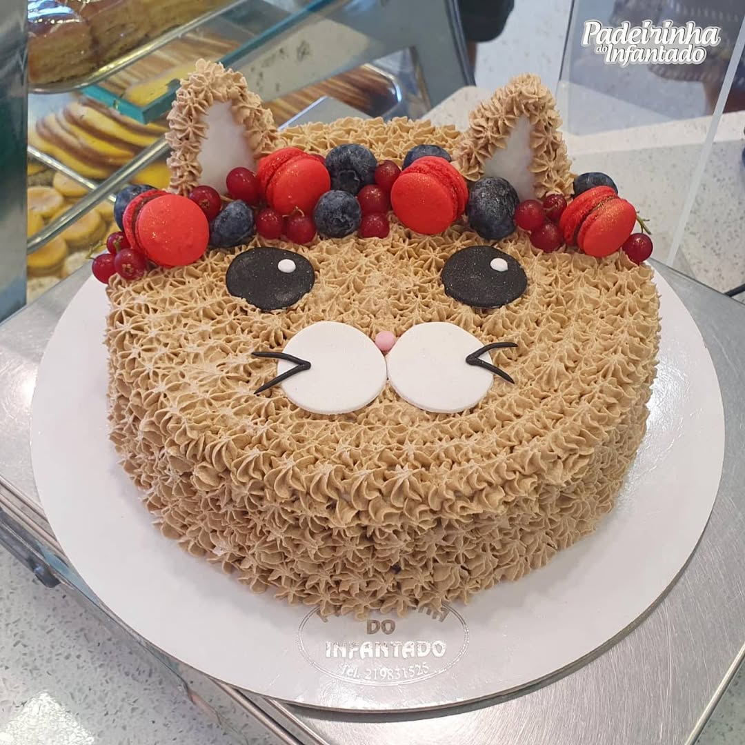Bolo de aniversário criativo em forma de gato